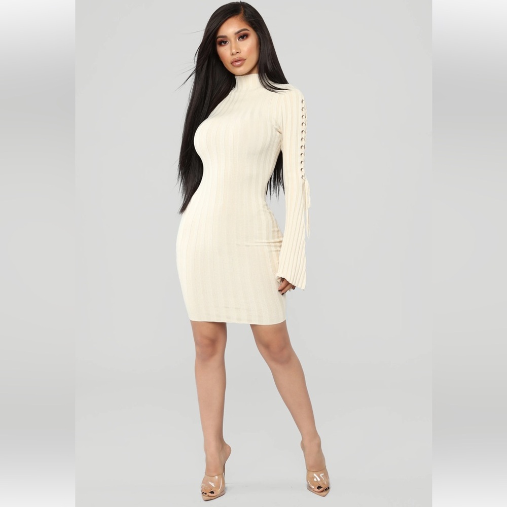 Ribbed bodycon dress. Next To Me Knit Dress - Ivory